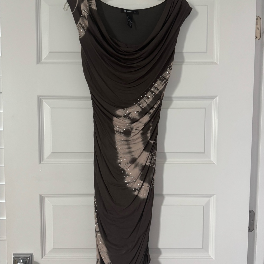 INC International Concepts  Dark Green Tie-Dye Dress with ruching